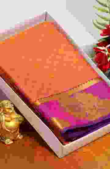 BRIDAL SILK GOLD SILVAR AND COPPER ZARI WEAVE AND WEDDING ART SILK SAREES - CORAL COLOUR (4)