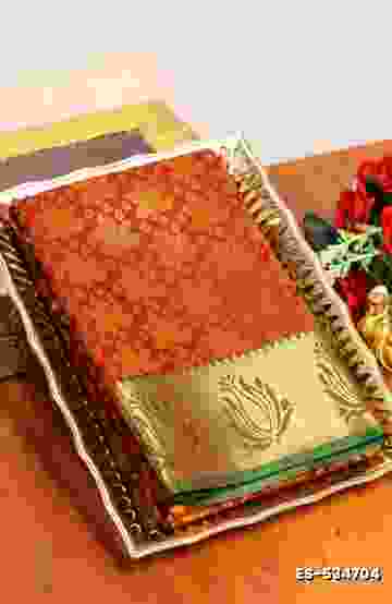 BRIDAL SILK GOLD SILVAR AND COPPER ZARI WEAVE AND WEDDING ART SILK SAREES - RED (1)