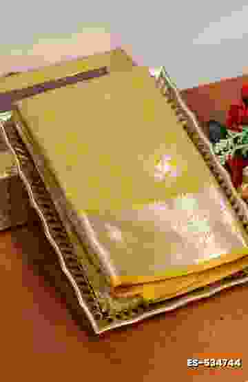 BRIDAL SILK GOLD SILVAR AND COPPER ZARI WEAVE AND WEDDING ART SILK SAREES - LIGHT YELLOW (1)