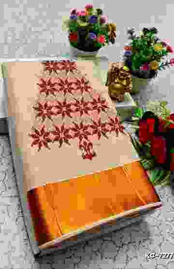TRENDING KERALA SPECIAL FULL WORK EMBOSSED DIGITAL PRINTING TISSUE SAREE COLLECTIONS - IVORY COLOUR (27)