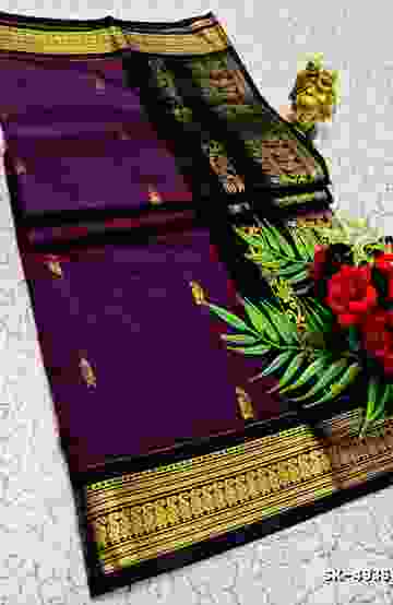TRENDING DIGITAL EMBROIDERY ZARI WORK KALIYANI COTTON SAREES- PURPLE COLOUR