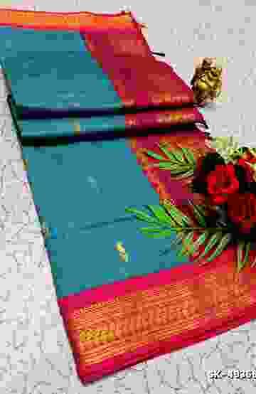 TRENDING DIGITAL EMBROIDERY  WORK KALIYANI COTTON SAREES - BLUE SHADE