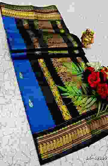 TRENDING DIGITAL EMBROIDERY ZARI WORK KALIYANI COTTON SAREES - NORMAL  BLUE