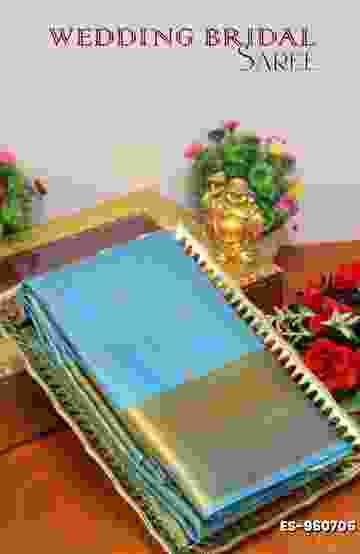 BRIDAL SILK GOLD SILVAR AND COPPER ZARI WEAVE AND WEDDING ART SILK SAREES - SKY BLUE