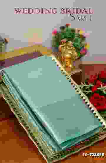 BRIDAL SILK GOLD SILVAR AND COPPER ZARI WEAVE AND WEDDING ART SILK SAREES - TUQUOISE (3)