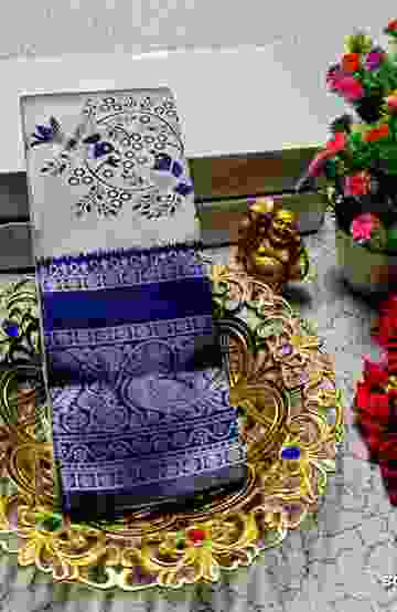 TRENDING KERALA SPECIAL FULL WORK EMBOSSED DIGITAL PRINTING TISSUE SAREE COLLECTIONS - SILVAR (8)