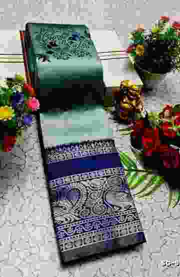 KORVAI KOTANJI TRENDY & FANCY BHUTTA AND 2/100 SILK COTTON SAREES FUNCTION WEAR - PARET GREEN