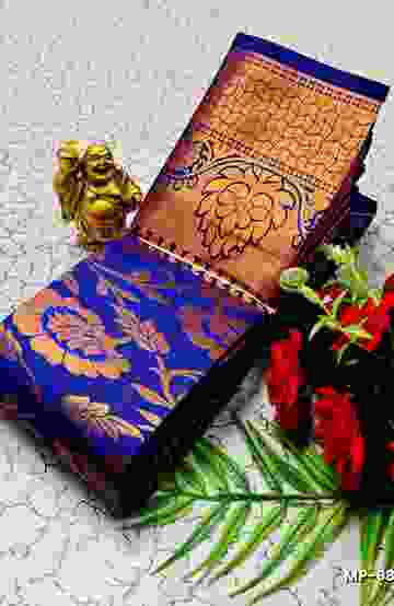 DESIGNER SOFT BANARASI SILK WITH KALAMKARI THEME  EXCLUSIVE MODEL WITH PURE ZARI  BORDER - LIGHT PEACH