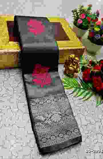 BANARASI POCHAMPALLY ALL OVER BODY SILVAR ZARI BUTTA DESIGN   FUNCTION WEAR SOFT SILK SAREES - PESTA GREEN