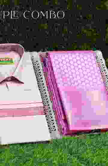 Elegant Tissue Dhoti Shirt & Saree Couple Combo coordinated look for special occasions - BABY PINK (2)