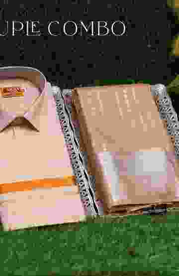 ELEGANT TISSUE DHOTI SHIRT & SAREE COUPLE COMBO COORDINATED LOOK FOR SPECIAL OCCASIONS - PEACH COLOUR (2)