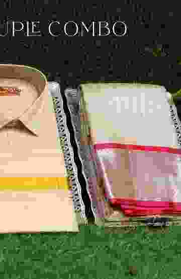 ELEGANT TISSUE DHOTI SHIRT & SAREE COUPLE COMBO COORDINATED LOOK FOR SPECIAL OCCASIONS - CREAM (4)