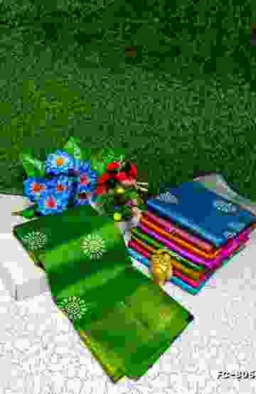 Fancy Print  Office Wear Cotton Sarees All Over Body Circle Poo Design Premium Look lightweight Comfortable Wear - GREEN
