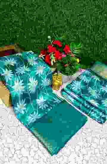 Fancy print office wear cotton sarees all over body Leaf Kodi Pattern design premium look lightweight comfortable wear - NORMAL GREEN