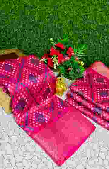 Fancy print office wear cotton sarees all over body Diamond Pattern Dots design premium look lightweight comfortable wear - DARK PINK