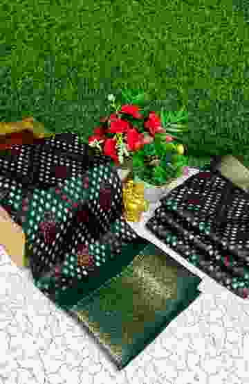 Fancy print office wear cotton sarees all over body Diamond Pattern Dots design premium look lightweight comfortable wear - DARK GREEN