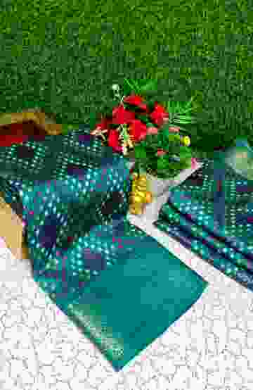 Fancy print office wear cotton sarees all over body Diamond Pattern Dots design premium look lightweight comfortable wear - TEAL COLOUR