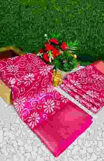 Fancy print office wear cotton sarees all over body kodi poo pattern design premium look lightweight comfortable wear - DARK PINK