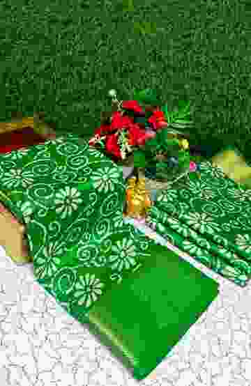 Fancy print office wear cotton sarees all over body kodi poo pattern design premium look lightweight comfortable wear - GREEN