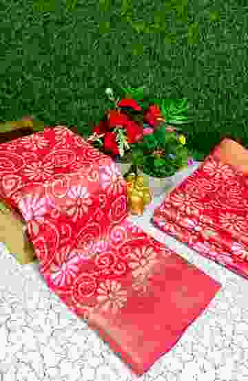 Fancy print office wear cotton sarees all over body kodi poo pattern design premium look lightweight comfortable wear - LIGHT PINK
