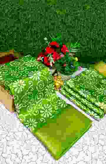 Fancy print office wear cotton sarees all over body kodi poo pattern design premium look lightweight comfortable wear - EMERALD COLOUR