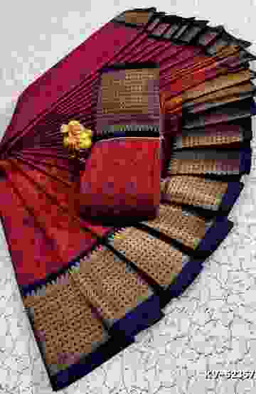 BRIDAL SILK GOLD SILVAR AND COPPER ZARI WEAVE AND WEDDING ART SILK SAREES - GREEN (2)