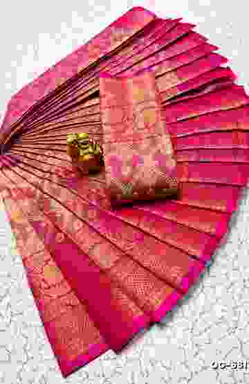 A "one gram gold trending tissue saree" typically refers to a saree made from a lightweight, sheer fabric known as tissue - LIGHT PINK (3)