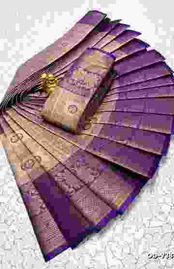 A "one gram gold trending tissue saree" typically refers to a saree made from a lightweight, sheer fabric known as tissue - LAVENDER DARK (4)
