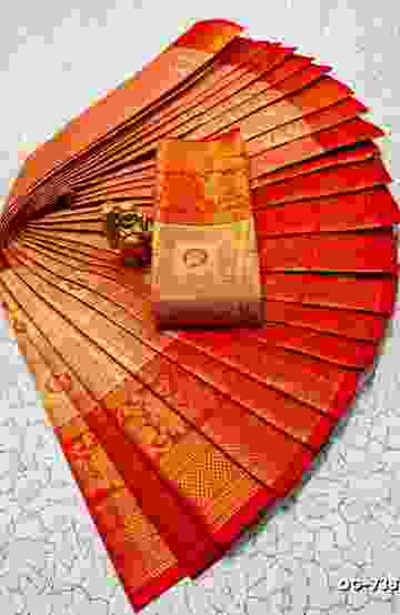 A "one gram gold trending tissue saree" typically refers to a saree made from a lightweight, sheer fabric known as tissue - RED (4)
