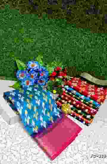 Fancy print office wear cotton sarees all over body flower design pattern premium look lightweight comfortable wear - BLUE COLOUR (1)
