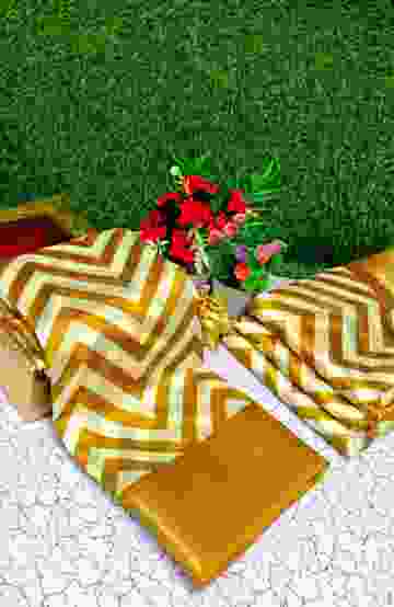 Fancy print office wear cotton sarees all over body zig zag pattern design premium look lightweight comfortable wear - GOLD