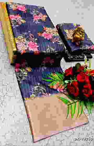 Digital printing dola silk cotton sarees - NAVY COLOUR