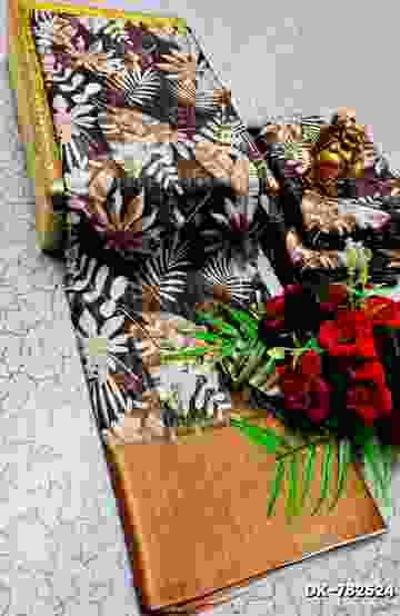 Digital printing dola silk cotton sarees - COFEE COLOR