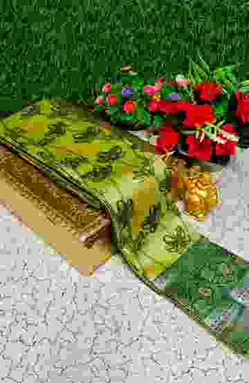 Premium kubera pattu saree rapier fancy  light weight silk type sarees function wear - LEMON GREEN N