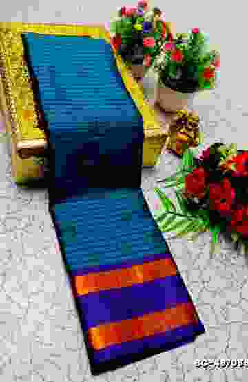 Beauty checked soft silk rich look design soft material function and party wear - PEACKOK BLUE