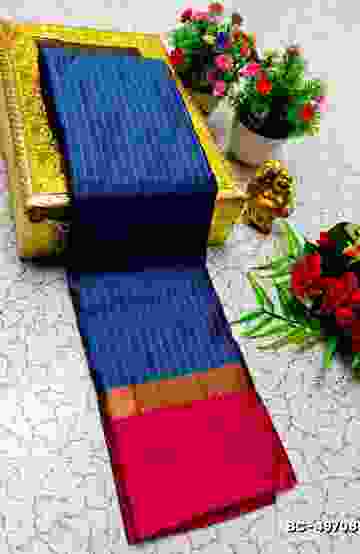 Beauty checked soft silk rich look design soft material function and party wear - BLUE COLOUR