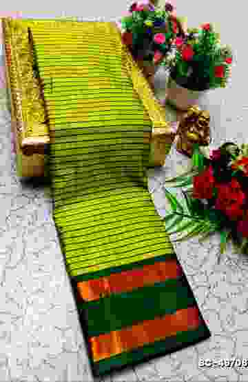 Beauty checked soft silk rich look design soft material function and party wear - FLORAISON GREEN