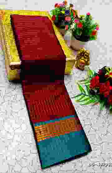 Beauty checked soft silk rich look design soft material function and party wear - MAROON COLOR