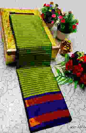 Beauty checked soft silk rich look design soft material function and party wear - LEMON GREEN N