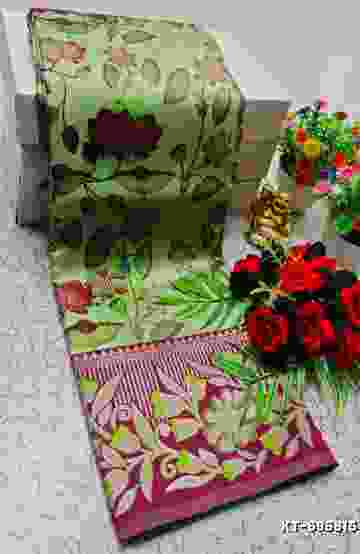 Fancy print office wear cotton sarees all over body mango and leaf pattern design premium look lightweight comfortable wear - MAROON COLOR