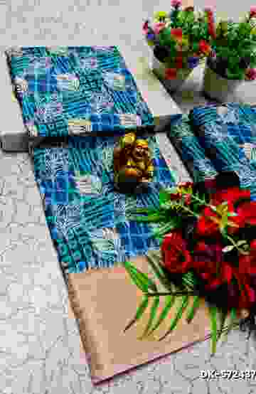 Elegant Floral Dola Silk Saree with Zari Border - LIGHT BLUE