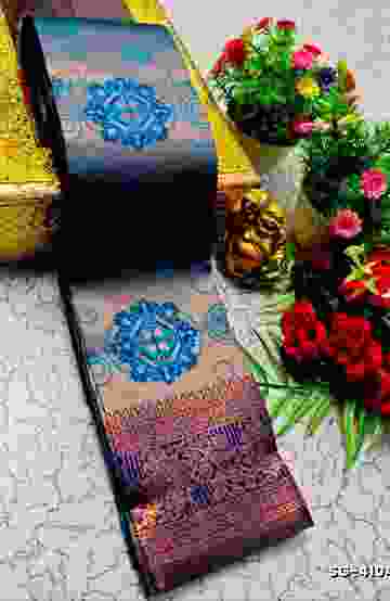 Beauty checked soft silk rich look design soft material function and party wear - PLUM COLOUR