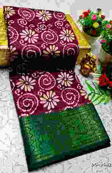 Dailywear cotton sarees all over body flower designpattern design premium look lightweight comfortable wear - WINE COLOUR