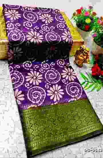 Dailywear cotton sarees all over body flower designpattern design premium look lightweight comfortable wear - BRINJAL COLOUR