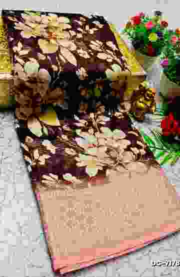 Dailywear cotton sarees all over body flower designpattern design premium look lightweight comfortable wear - BROWN