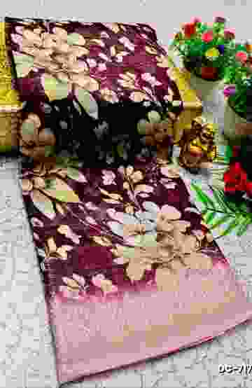 Dailywear cotton sarees all over body flower designpattern design premium look lightweight comfortable wear - WINE COLOUR (1)