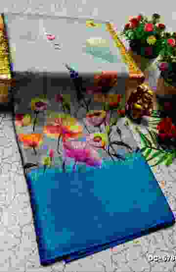 Dailywear cotton sarees all over body flower designpattern design premium look lightweight comfortable wear - ICE BLUE