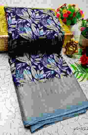 Dailywear cotton sarees all over body leaf designpattern design premium look lightweight comfortable wear - R BLUE