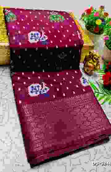 Dailywear cotton sarees all over body peacock designpattern design premium look lightweight comfortable wear - WINE COLOUR
