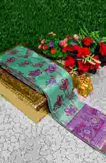 Handloom Khadi Cotton Saree With Hand Painted  Work - MERUN